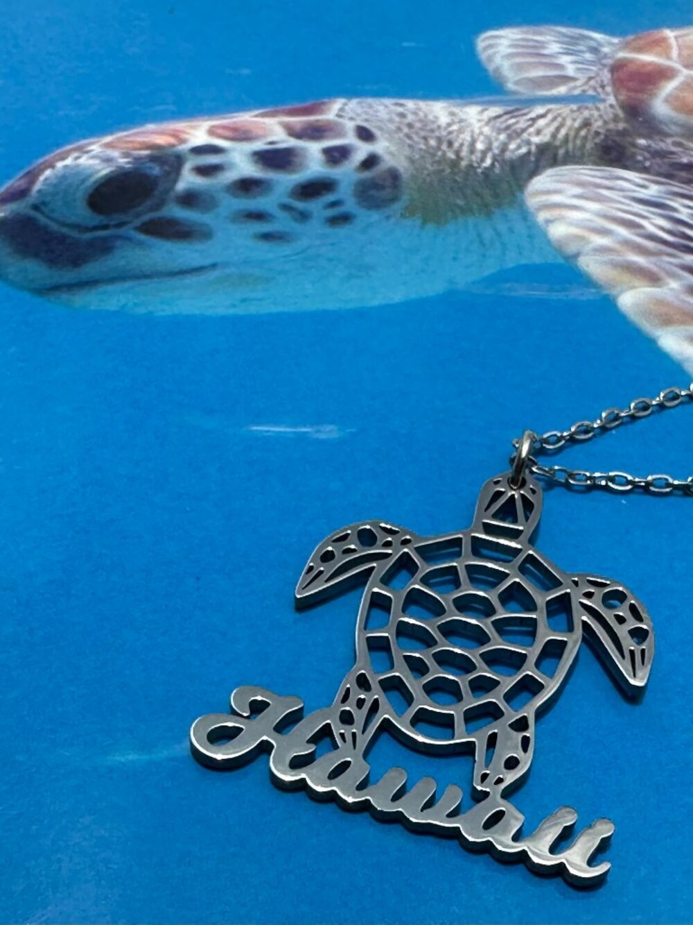 Hawaii Sea Turtle Hono Silver Necklace with laser cut pendant